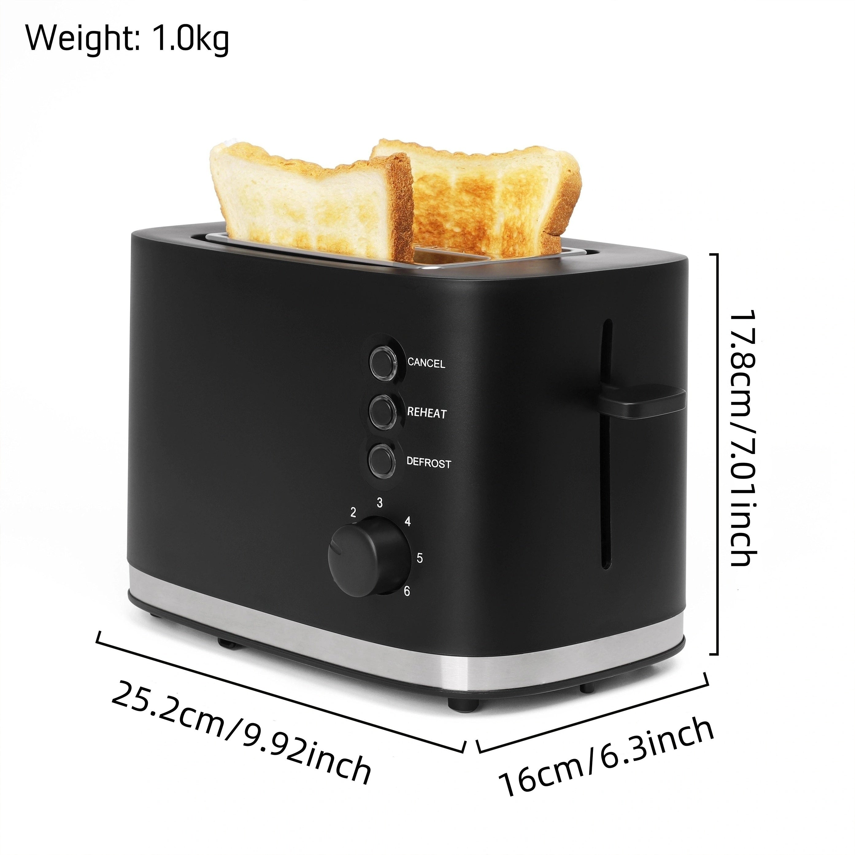 1pc Classic 2-Slice Toaster with 3.81cm Extra Wide Slots, 6 Browning Settings, Bagel/Defrost/Reheat Functions, Removable Crumb Tray & High Lift Lever - Sleek Black Plastic Housing for Home & Commercial Kitchens, Breakfast Ess